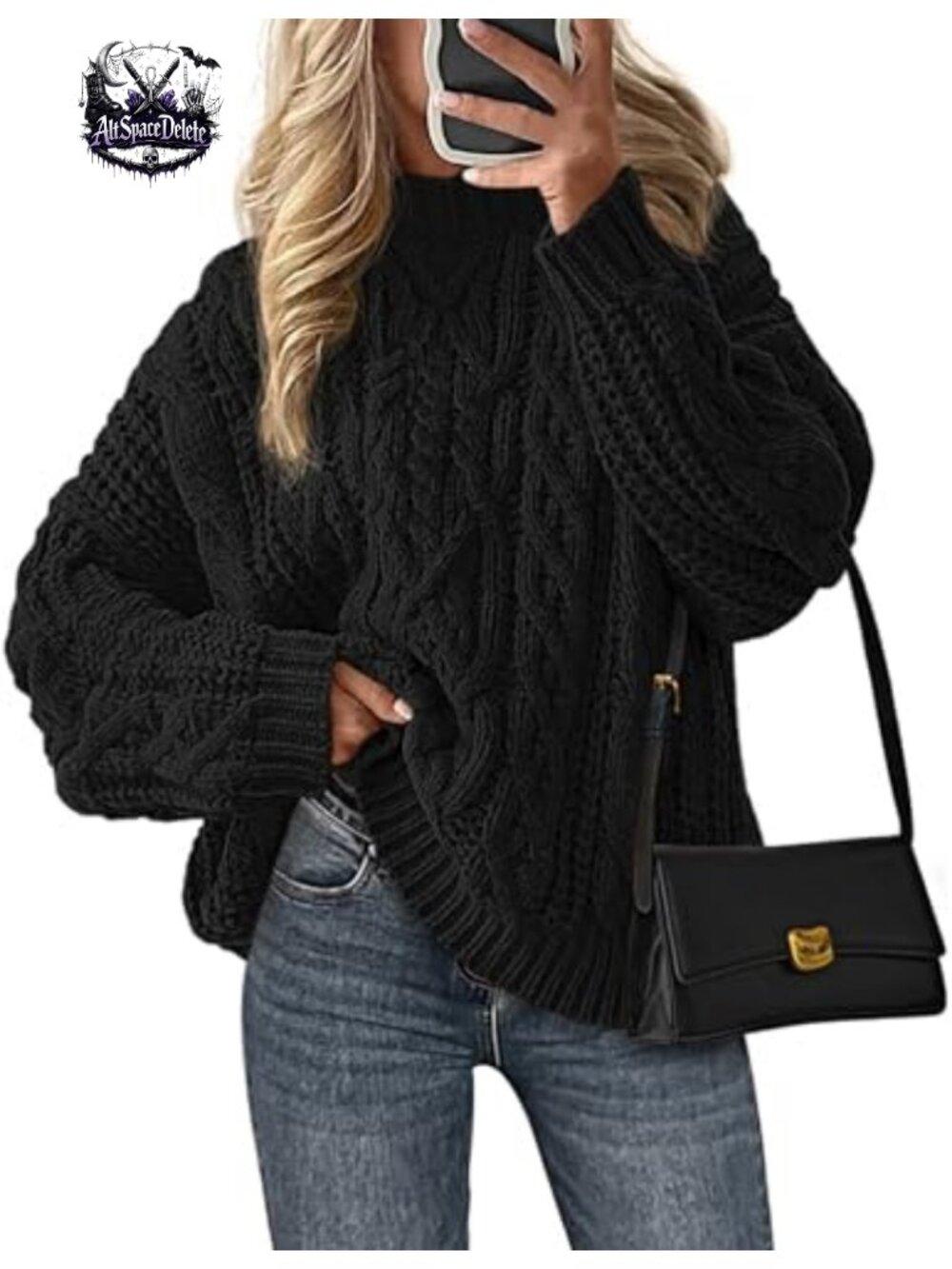 Oversized Chunky Cable Knit Crew Neck Pullover Sweater Long Sleeve
